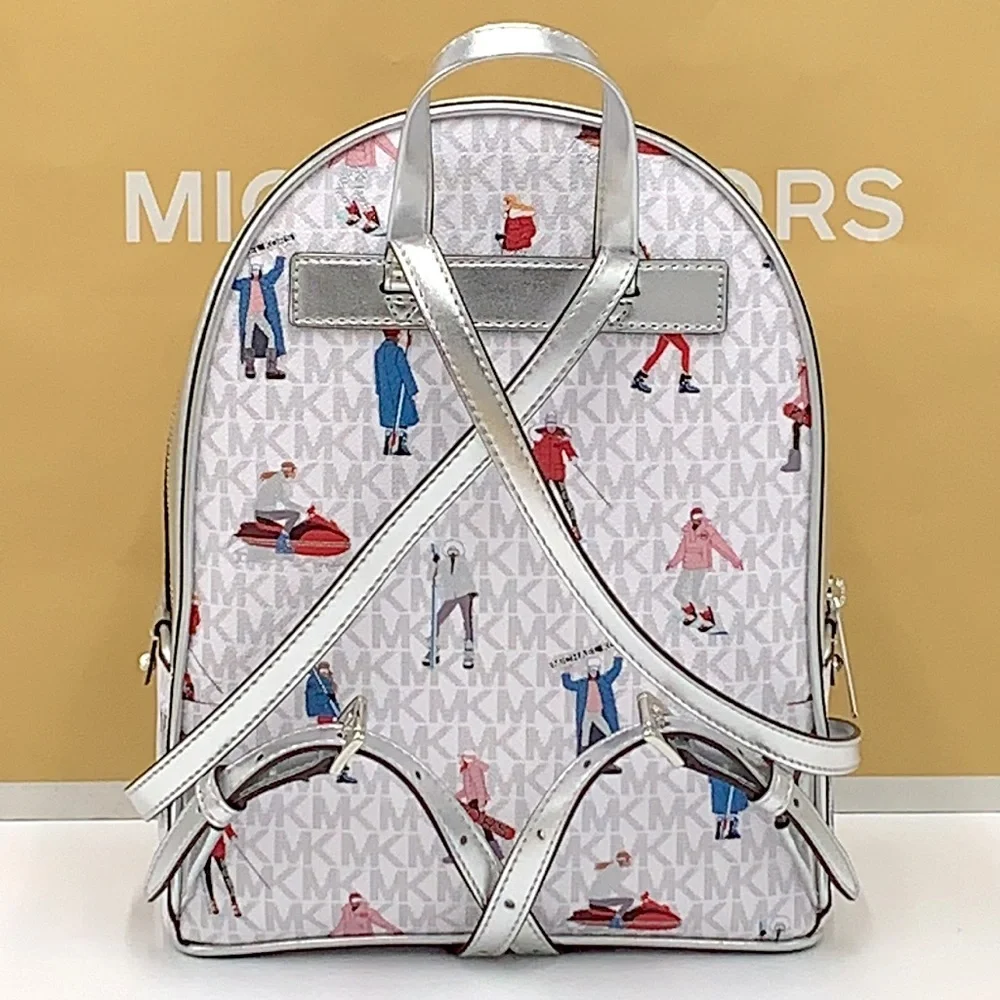 Michael Kors Jet Set Girls Adina Medium Backpack MK Bright White Silver … - Picture 3 of 16